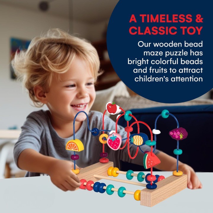 Jucarie din Lemn Montessori, Flippy, Labirint Motricitate cu Abac si Animalute, Rollercoaster pentru Copii, Educativ,