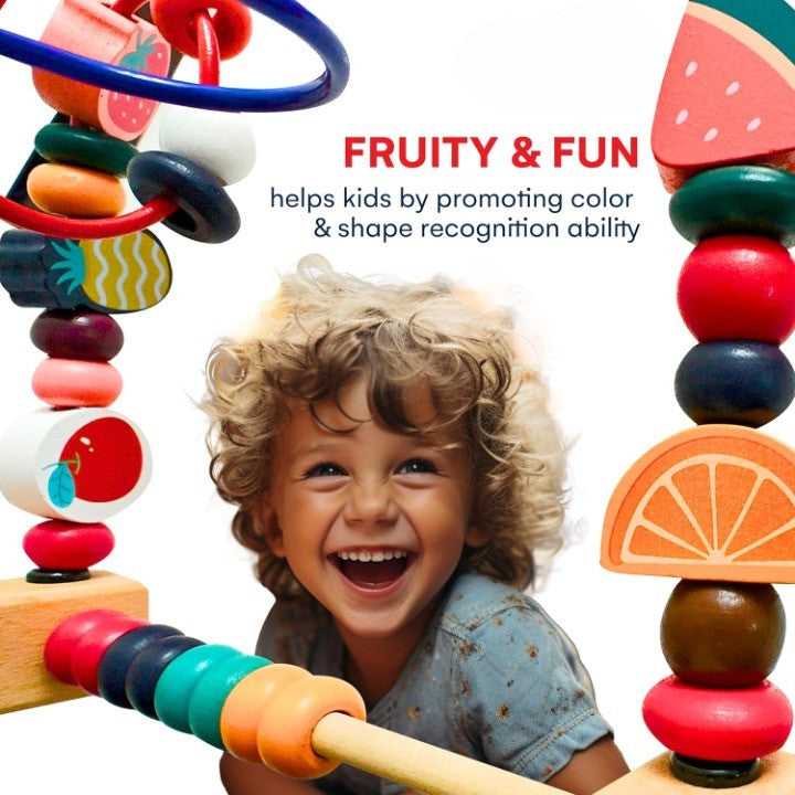 Jucarie din Lemn Montessori, Flippy, Labirint Motricitate cu Abac si Animalute, Rollercoaster pentru Copii, Educativ,