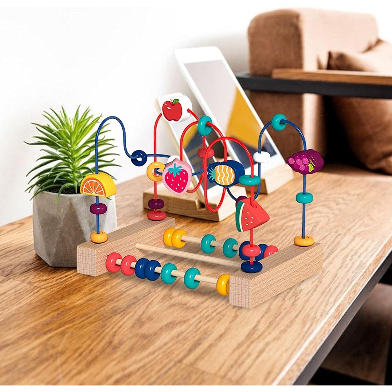 Jucarie din Lemn Montessori, Flippy, Labirint Motricitate cu Abac si Animalute, Rollercoaster pentru Copii, Educativ,