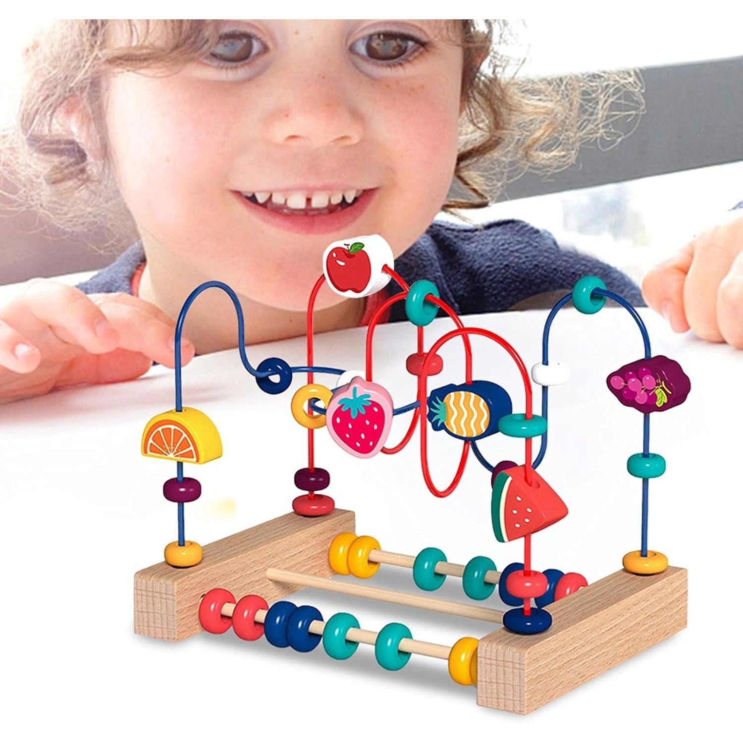 Jucarie din Lemn Montessori, Flippy, Labirint Motricitate cu Abac si Animalute, Rollercoaster pentru Copii, Educativ,