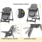 Scaun de Masa pentru Bebelusi si Copii, Flippy, 2 Tavite si Husa Detasabile, Multifuncțional, Stabil, Centura de