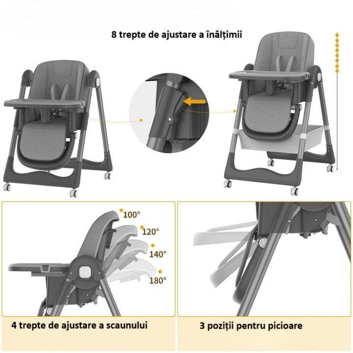 Scaun de Masa pentru Bebelusi si Copii, Flippy, 2 Tavite si Husa Detasabile, Multifuncțional, Stabil, Centura de