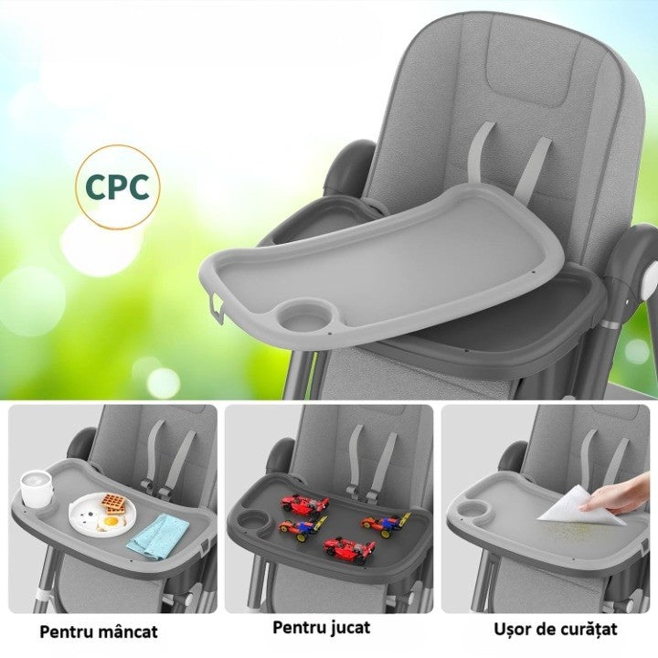 Scaun de Masa pentru Bebelusi si Copii, Flippy, 2 Tavite si Husa Detasabile, Multifuncțional, Stabil, Centura de
