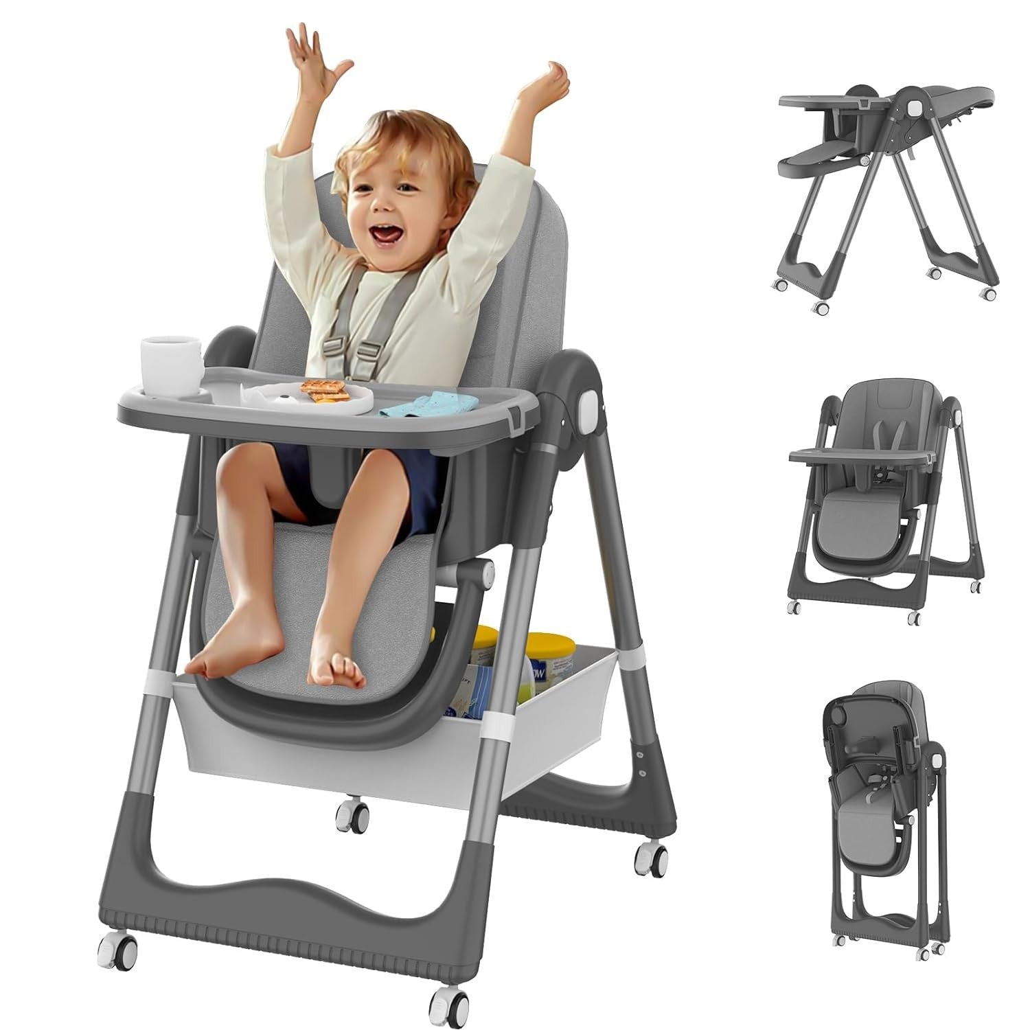 Scaun de Masa pentru Bebelusi si Copii, Flippy, 2 Tavite si Husa Detasabile, Multifuncțional, Stabil, Centura de