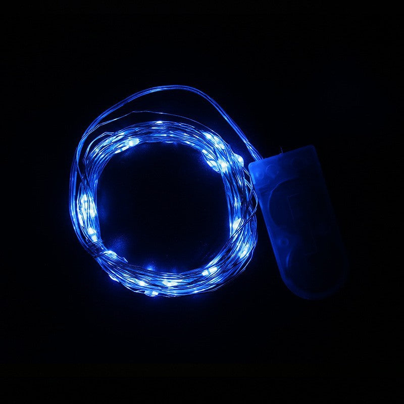 Instalatie Craciun, 1 metru, 10 LED-uri, Albastru, cu baterii, fir cupru, liniar, interior/exterior, Flippy