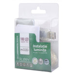 Instalatie Craciun, 10 metri, 100 LED-uri, alb cald, telecomanda 8 functii, USB, fir cupru, liniar, interior/exterior,