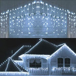 Instalatie Craciun, 15 m, 429 Led-uri ,Franjuri, Albastru, 8 jocuri de lumini, Transformator cu telecomanda,