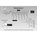 Instalatie Craciun, 3 m, 96 Led-uri ,Franjuri, Alb rece, Flash, Transformator cu telecomanda, Interconectabila,