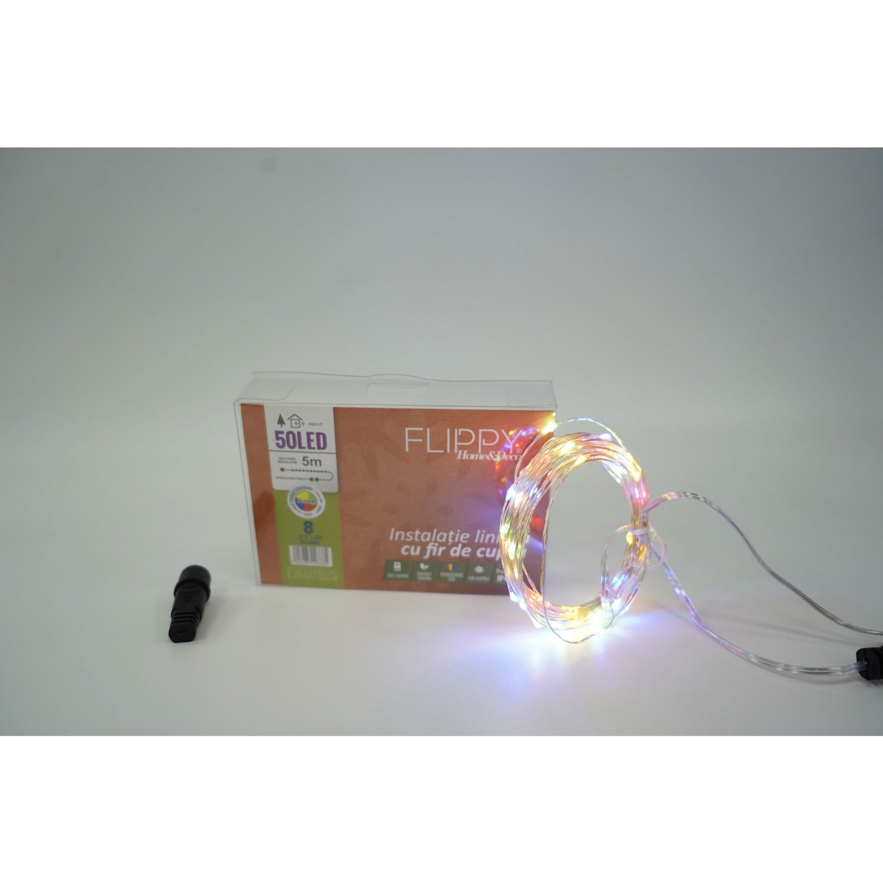 Instalatie Craciun, 30 m, 300 Led-uri, Liniara, Alb Cald, 8 jocuri de lumini, Transformator, Interconectabila,