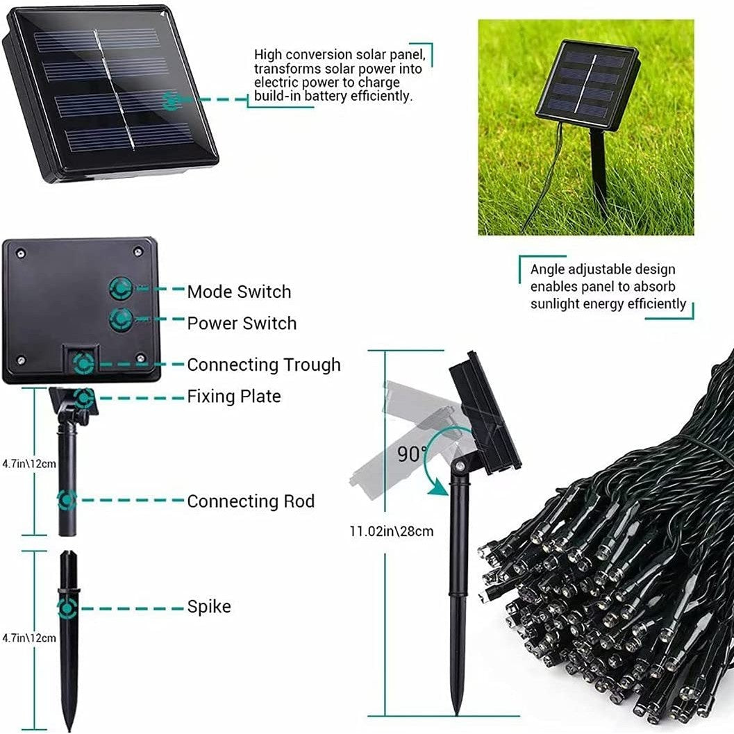 Instalatie Craciun, 32 metri, 300 de LED-uri, Alb Cald, cu energie solara, fir de cupru, liniar, interior/exterior,