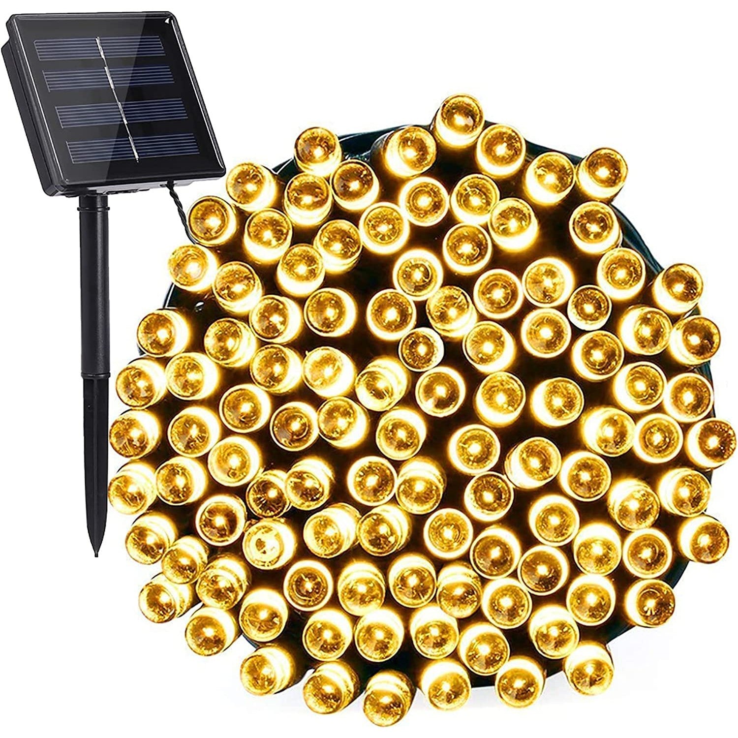 Instalatie Craciun, 32 metri, 300 de LED-uri, Alb Cald, cu energie solara, fir de cupru, liniar, interior/exterior,