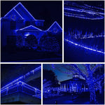 Instalatie Craciun, 4 m, 96 Led-uri, Furtun Luminos, Albastru, Transformator, 8 jocuri de lumini, Sectionabila, 220 V,