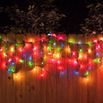 Instalatie Craciun, 5 m, 143 Led-uri ,Franjuri, Rosu / Verde/ Albastru, Flash, Transformator cu telecomanda,