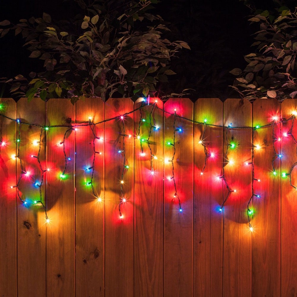Instalatie Craciun, 5 m, 143 Led-uri ,Franjuri, Rosu / Verde/ Albastru, Flash, Transformator, Interconectabila,