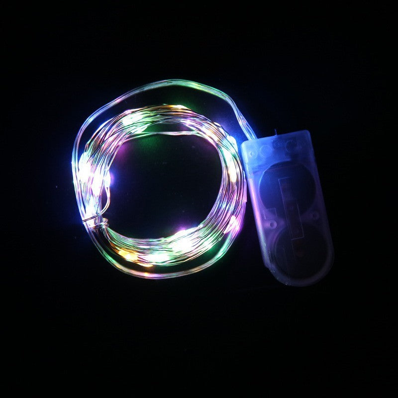 Instalatie Craciun, 5 metri, 50 LED-uri, Multicolor, cu baterii CR 2032 incluse, fir cupru, liniar, interior/exterior,