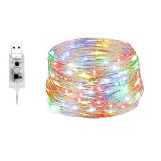 Instalatie Craciun, 5 metri, 50 LED-uri, multicolor RGB, sincronizare muzica, telecomanda 12 de functii, USB, fir