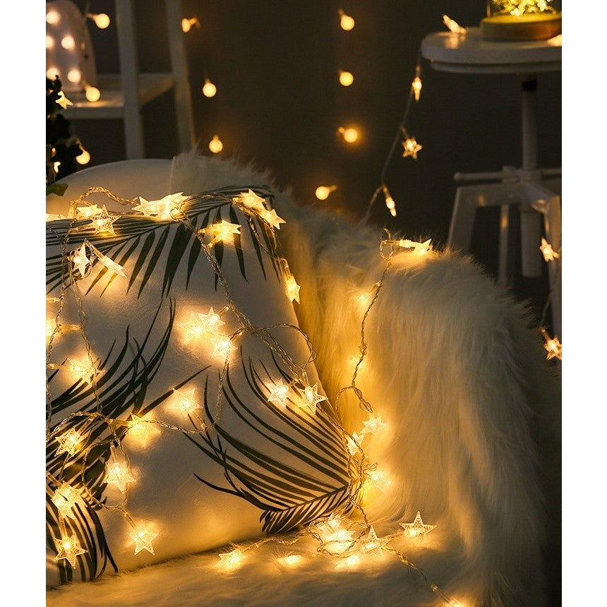 Instalatie Craciun, 6 metri,40 LED-uri cu Ornament tip Stea, Alb Cald, USB lung, fir cupru, liniar, interior/exterior,