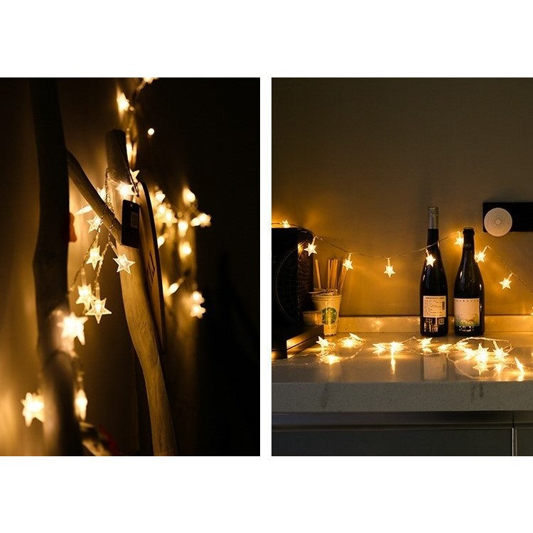 Instalatie Craciun, 6 metri,40 LED-uri cu Ornament tip Stea, Alb Cald, USB lung, fir cupru, liniar, interior/exterior,