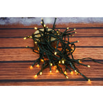 Instalatie Craciun, 8 metri, 50 de LED-uri, alb cald, telecomanda 8 functii, cu energie solara, fir negru, liniar,