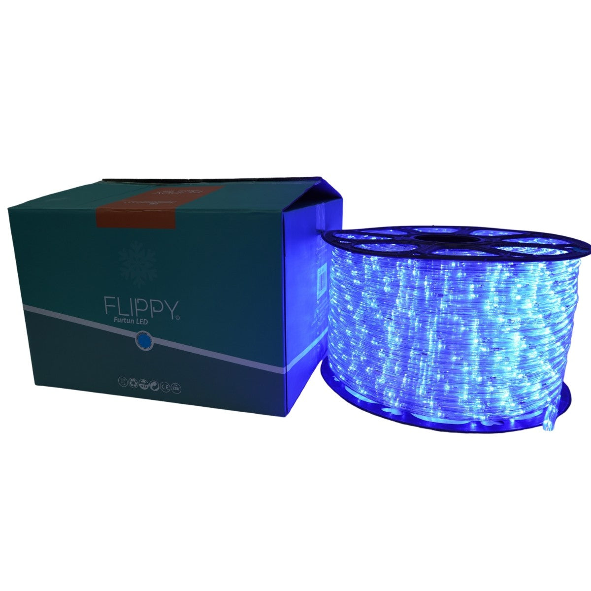 Instalatie Craciun, 88 m, 2112 Led-uri, Furtun Luminos, Albastru, Transformator, Sectionabila, 220 V, Flippy