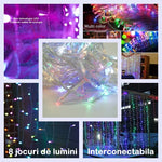 Instalatie Craciun, Tip Perdea, 1 m x 1 m, 60 LED-uri, Multicolor, Controler, 8 jocuri de lumini, Interconectabila, Fir
