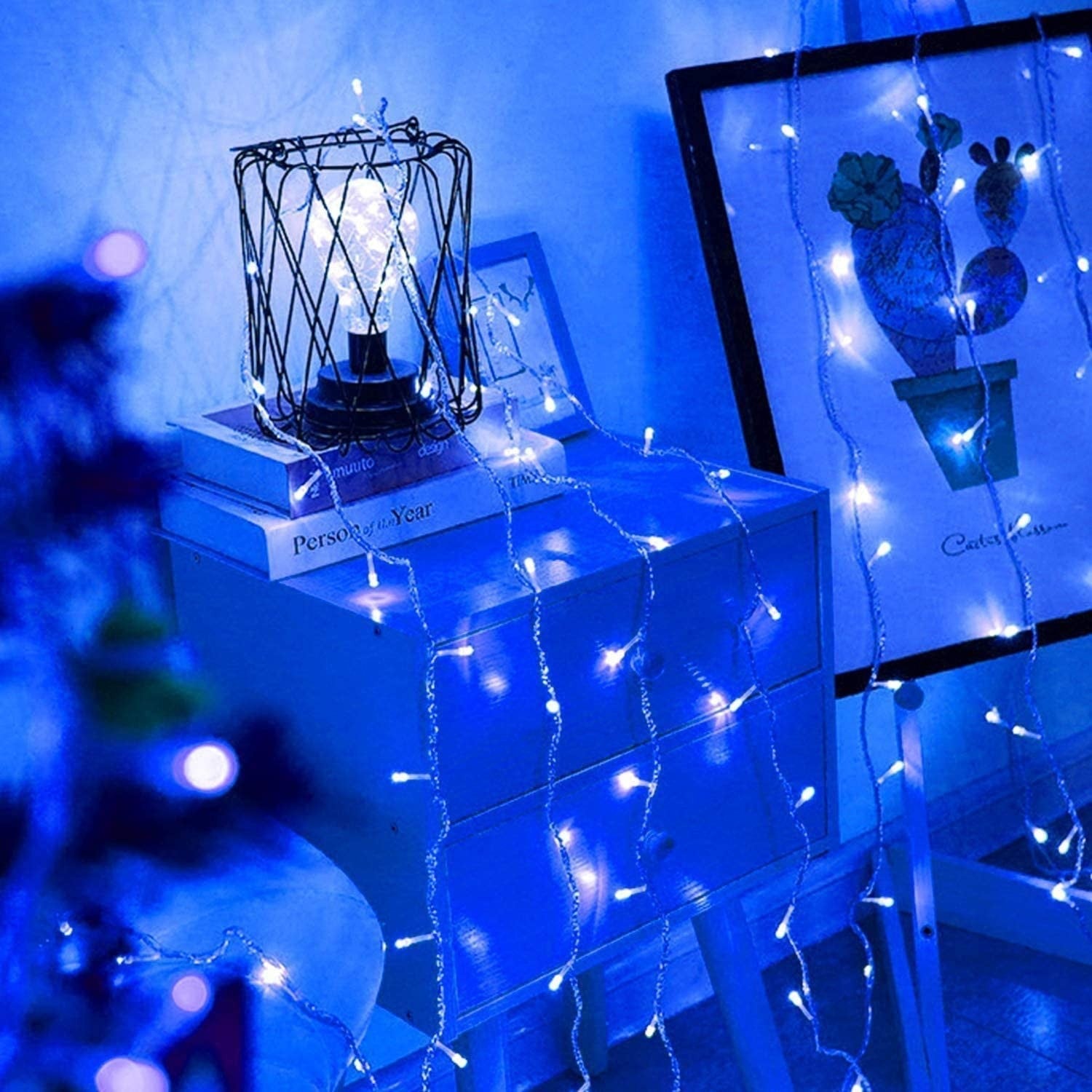Instalatie Craciun, Tip Perdea, IP44, 15 m x 1 m, 900 LED-uri, Albastru, cu flash, Transformator, Interconectabila,