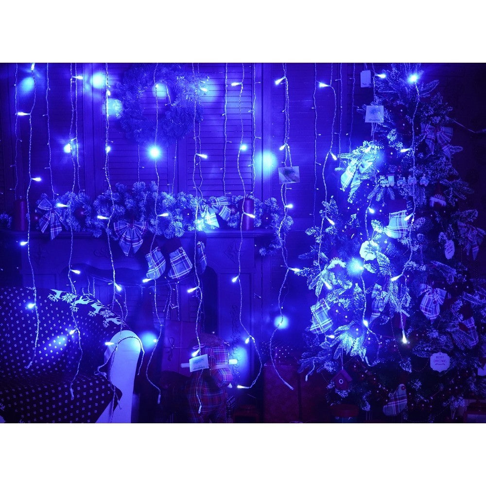 Instalatie Craciun, Tip Perdea, IP44, 16 m x 1 m, 960 LED-uri, Albastru, cu flash, Transformator, Interconectabila,