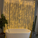 Instalatie Craciun, Tip Perdea, IP44, 2 m x 1 m, 120 LED-uri, Alb cald, 8 jocuri de lumini, Transformator,