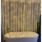 Instalatie Craciun, Tip Perdea, IP44, 2 m x 2 m, 240 LED-uri, Alb cald, 8 jocuri de lumini, Transformator,