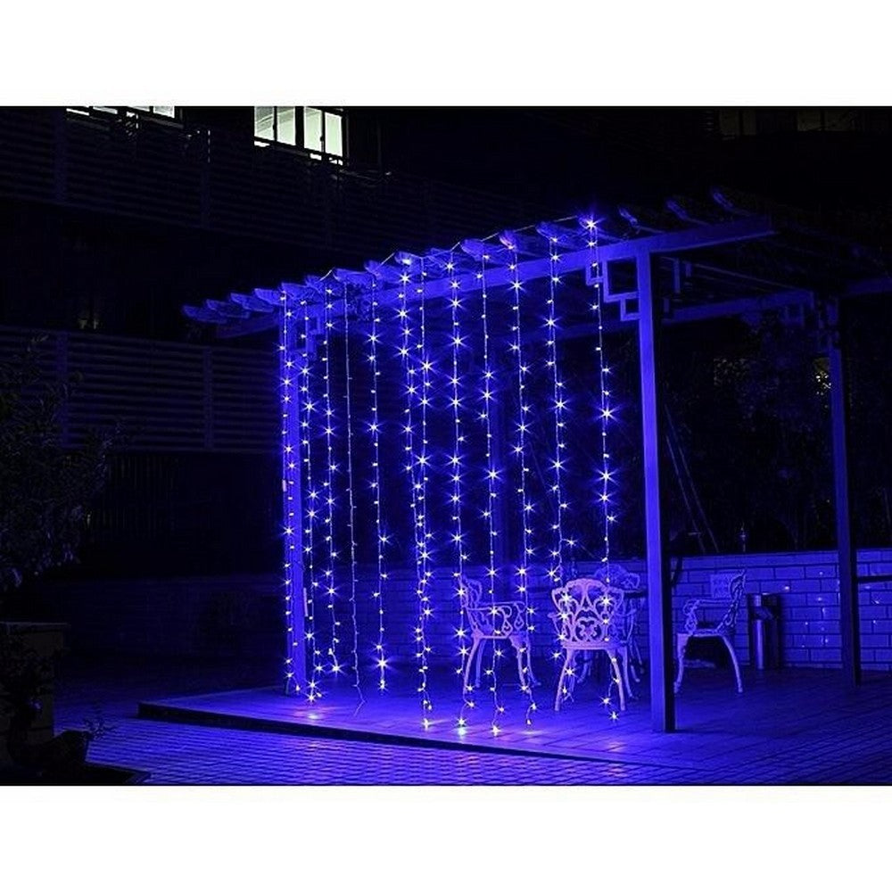 Instalatie Craciun, Tip Perdea, IP44, 2 m x 2 m, 240 LED-uri, Albastru, cu flash, Transformator, Interconectabila,