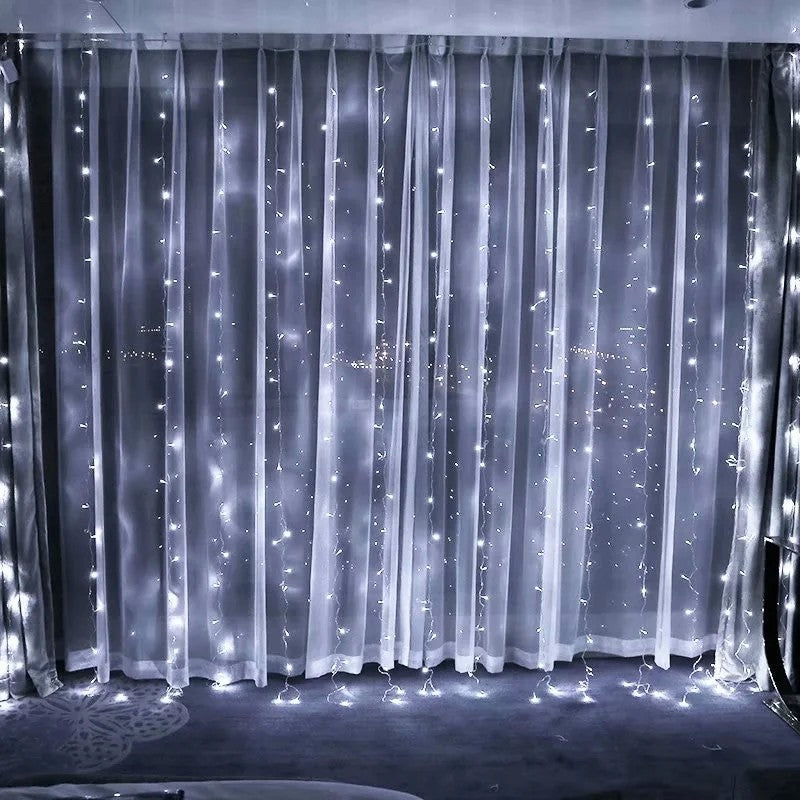 Instalatie Craciun, Tip Perdea, IP44, 3 m x 3 m, 240 LED-uri, Alb rece, cu 8 jocuri de lumini, 31 V, 9W,
