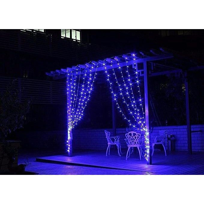 Instalatie Craciun, Tip Perdea, IP44, 5 m x 1 m, 300 LED-uri, Albastru, cu flash, Transformator, Interconectabila,