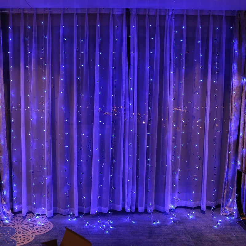 Instalatie Craciun, Tip Perdea, IP44, 6 m x 2 m, 720 LED-uri, Albastru, 8 jocuri de lumini, Transformator,