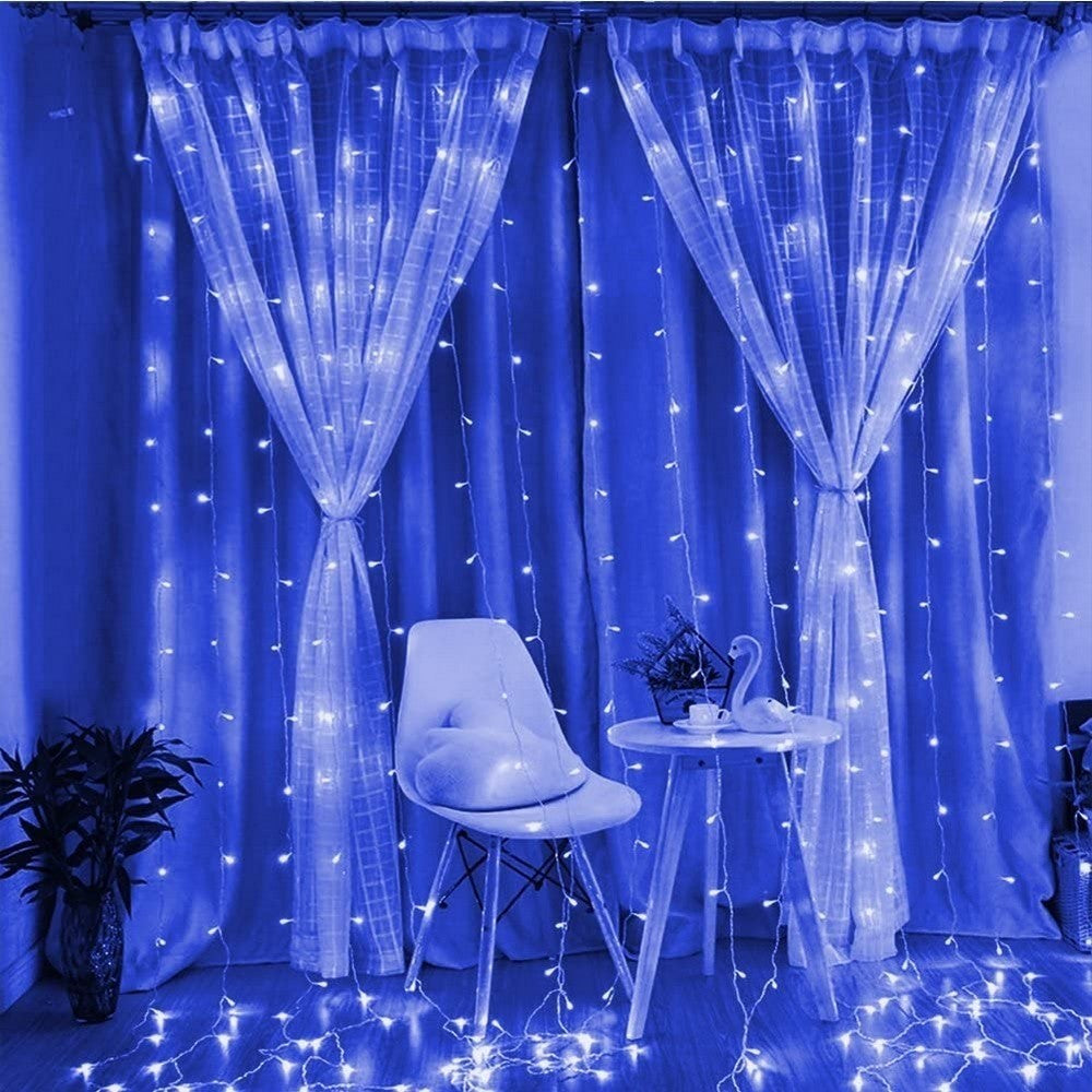 Instalatie Craciun, Tip Perdea, IP44, 8 m x 2 m, 960 LED-uri, Albastru, 8 jocuri de lumini, Transformator,
