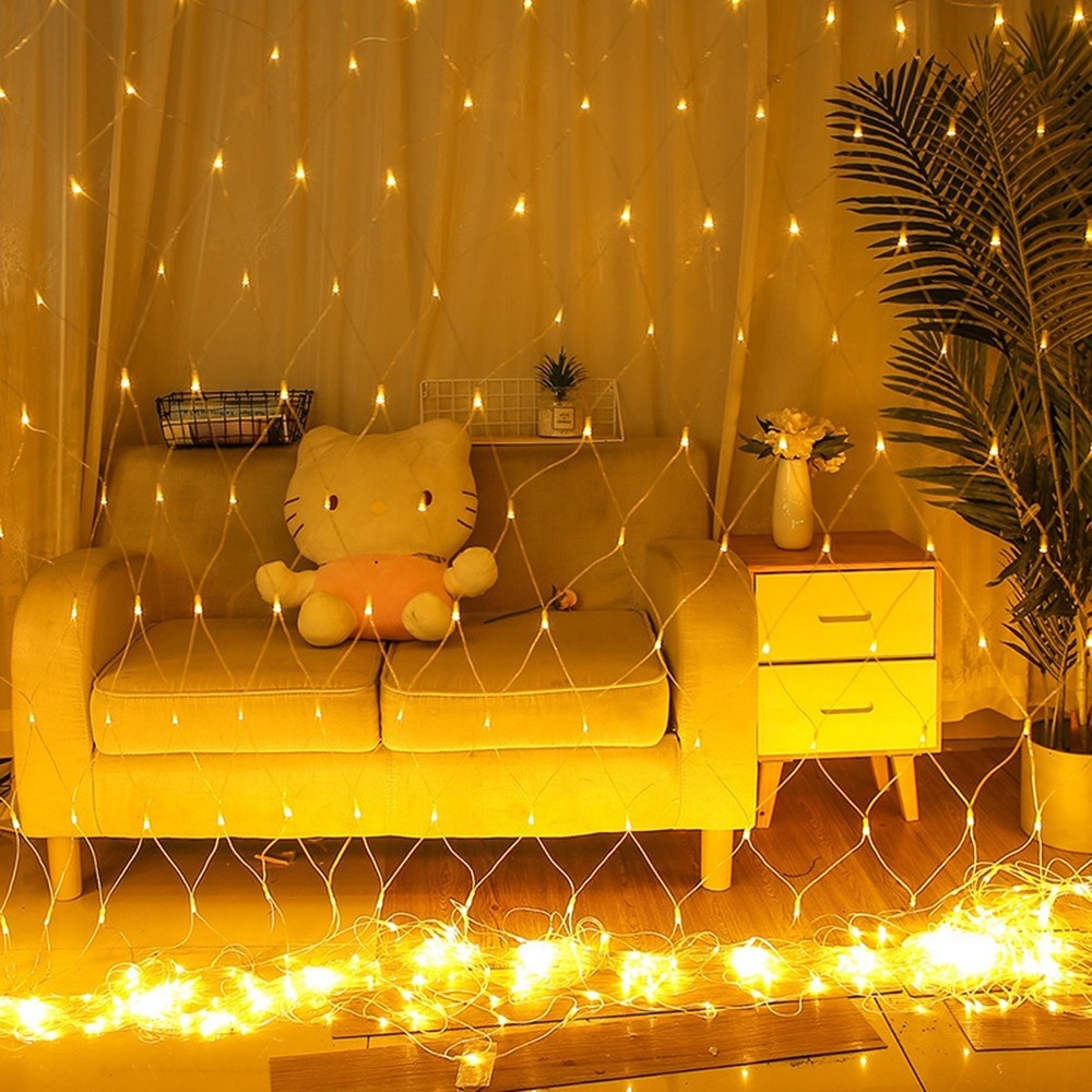 Instalatie Craciun, Tip Plasa, 15 m x 2 m, 1200 LED-uri, Alb cald, 8 jocuri de lumini, Transformator cu telecomanda,