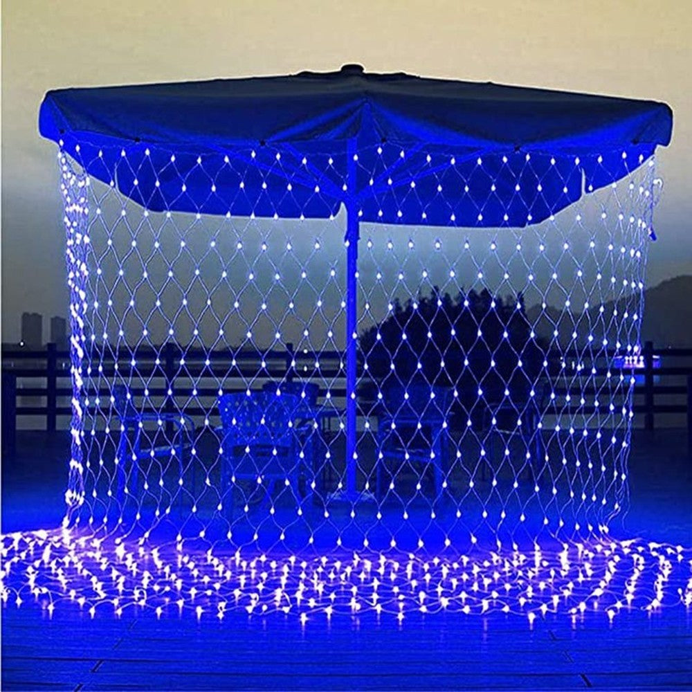 Instalatie Craciun, Tip Plasa, 4 m x 2 m, 320 LED-uri, Albastru, 8 jocuri de lumini, Transformator cu telecomanda,