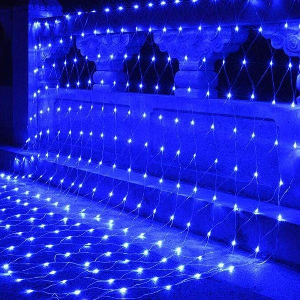 Instalatie Craciun, Tip Plasa, 6 m x 2 m, 480 LED-uri, Albastru, 8 jocuri de lumini, Transformator cu telecomanda,