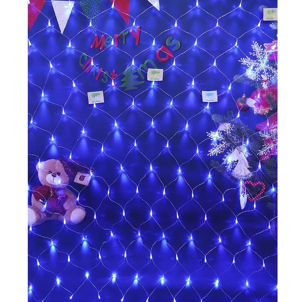 Instalatie Craciun, Tip Plasa, 8 m x 2 m, 640 LED-uri, Albastru, 8 jocuri de lumini, Transformator, Interconectabila,