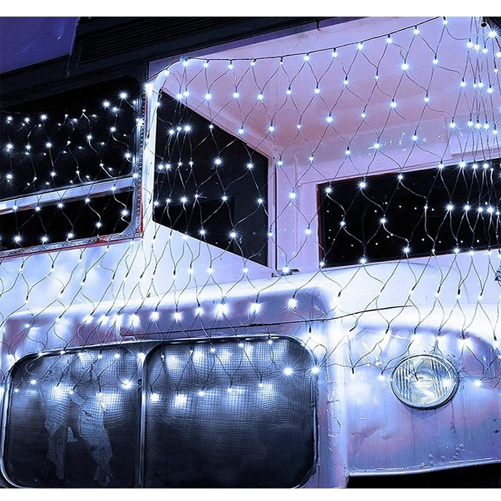 Instalatie Craciun, Tip Plasa, 9 m x 1.5 m, 720 LED-uri, Alb rece, 8 jocuri de lumini, Transformator, Interconectabila,