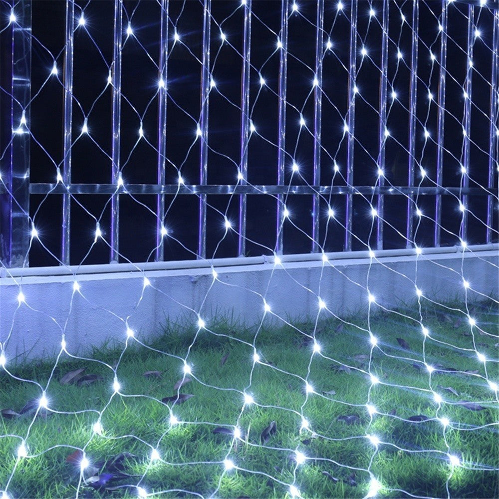 Instalatie Craciun, Tip Plasa, IP 44, 11 x 1 m, 480 LED-uri, Alb rece, 8 jocuri de lumini, Transformator cu