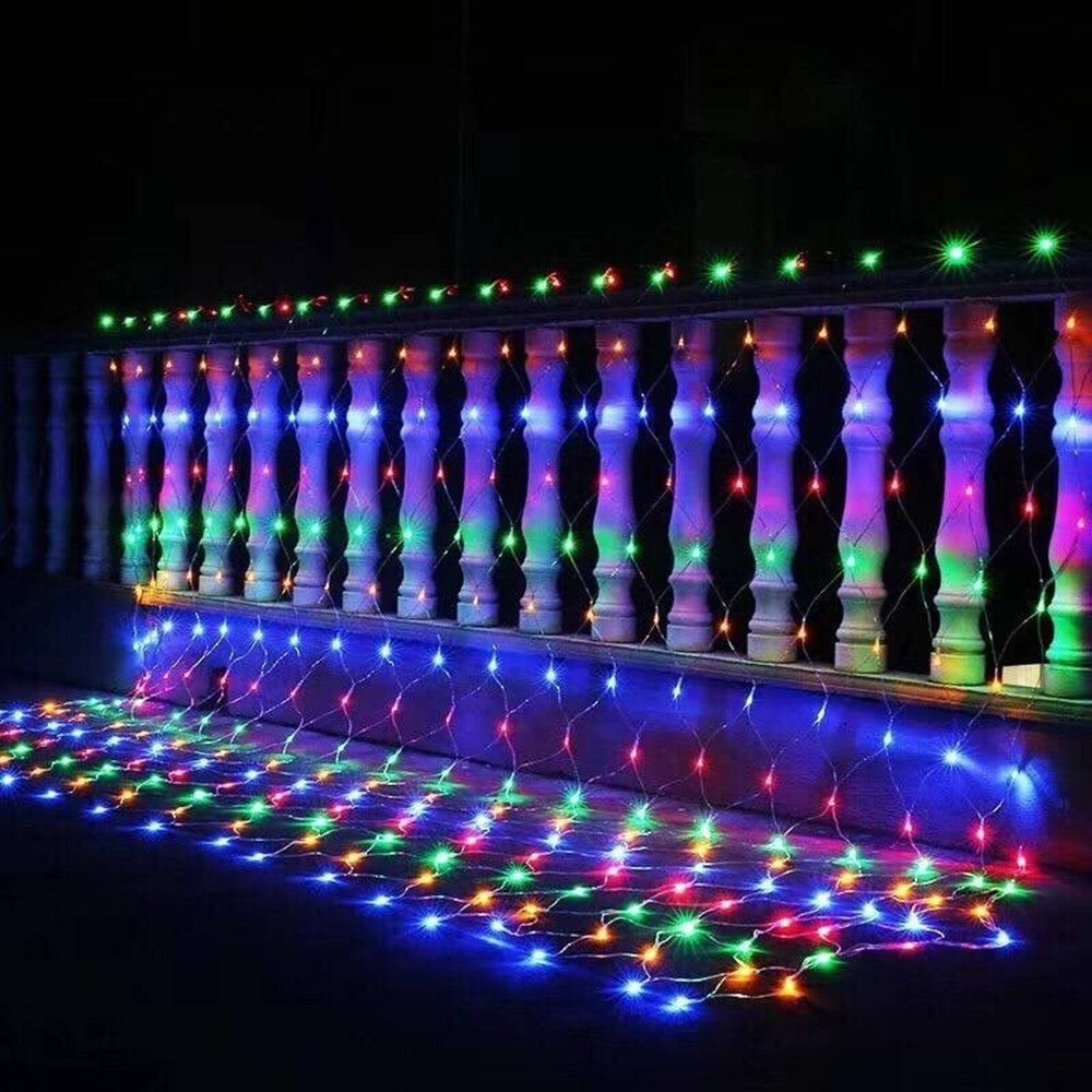 Instalatie Craciun, Tip Plasa, IP 44, 2 x 1 m, 80 LED-uri, Multicolor, 8 jocuri de lumini, Transformator cu