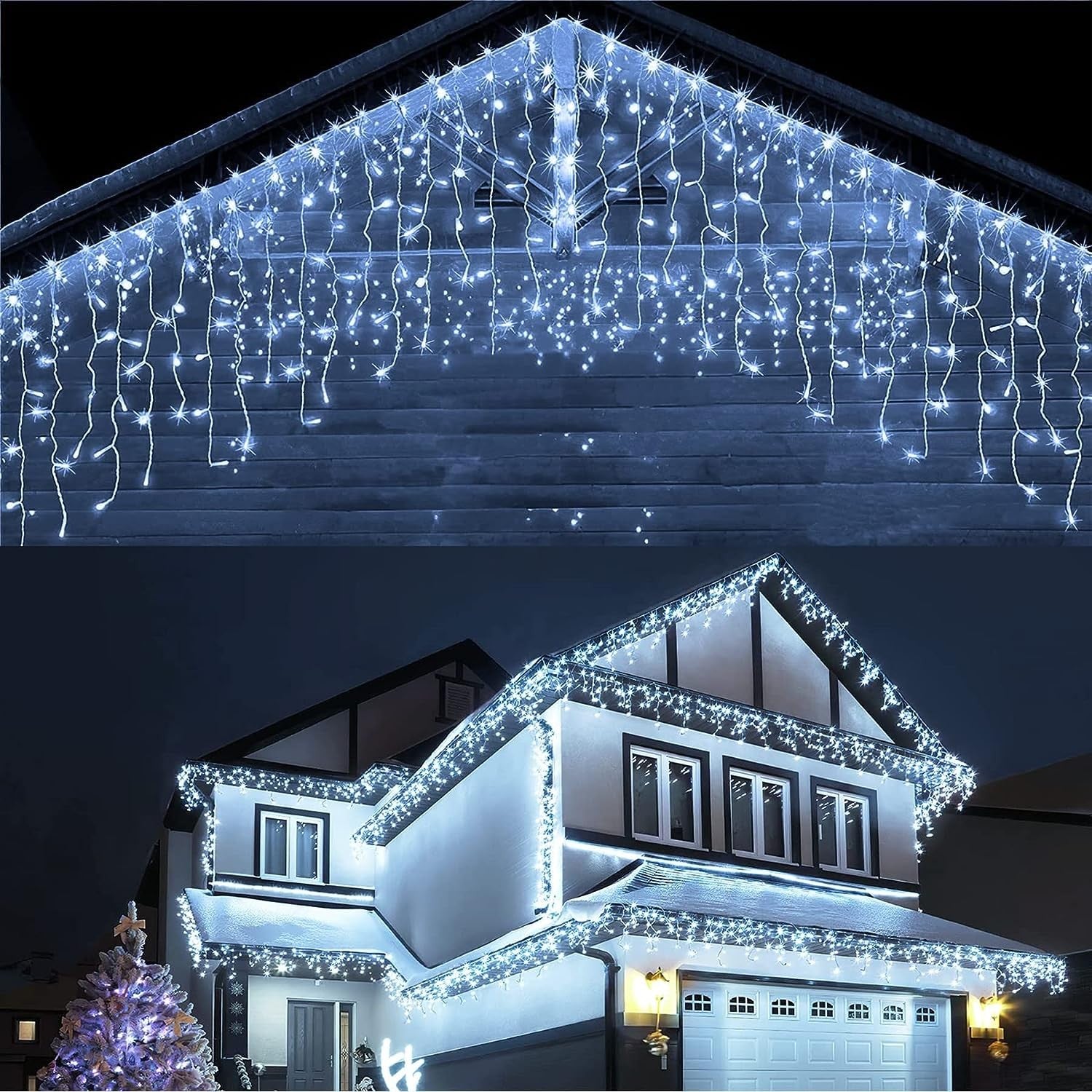 Instalatie Craciun Yoto, Tip Franjuri/Turturi, 12 m, 300 LED-uri, Prelungitor 1.5 m, 8 Jocuri de Lumini,