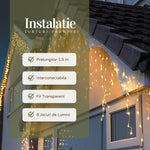 Instalatie Craciun Yoto, Tip Franjuri/Turturi, 12 m, 300 LED-uri, Prelungitor 1.5 m, 8 Jocuri de Lumini,