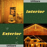 Instalatie Craciun Yoto, Tip Franjuri/Turturi, 12 m, 300 LED-uri, Prelungitor 1.5 m, 8 Jocuri de Lumini,
