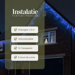 Instalatie Craciun Yoto, Tip Franjuri/Turturi, 4 m, 120 LED-uri, Prelungitor 1.5 m, 8 Jocuri de Lumini,