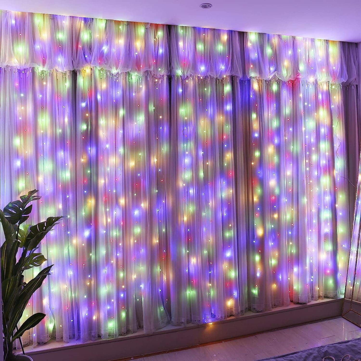 Instalatie Craciun Yoto, Tip Perdea, 2 m x 1 m, 120 LED-uri, Prelungitor 1.5 m, 8 Jocuri de Lumini, Interconectabila,