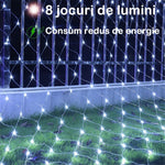 Instalatie Craciun Yoto, Tip Plasa, 2 m x 2 m, 160 LED-uri, Prelungitor 1.5 m, 8 Jocuri de Lumini, Interconectabila,