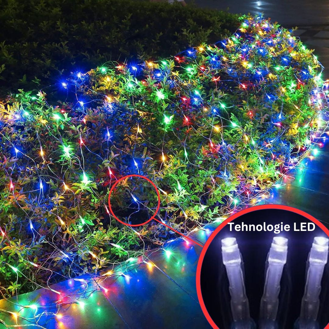 Instalatie Craciun Yoto, Tip Plasa, 3 m x 1 m, 160 LED-uri, Prelungitor 1.5 m, 8 Jocuri de Lumini, Interconectabila,