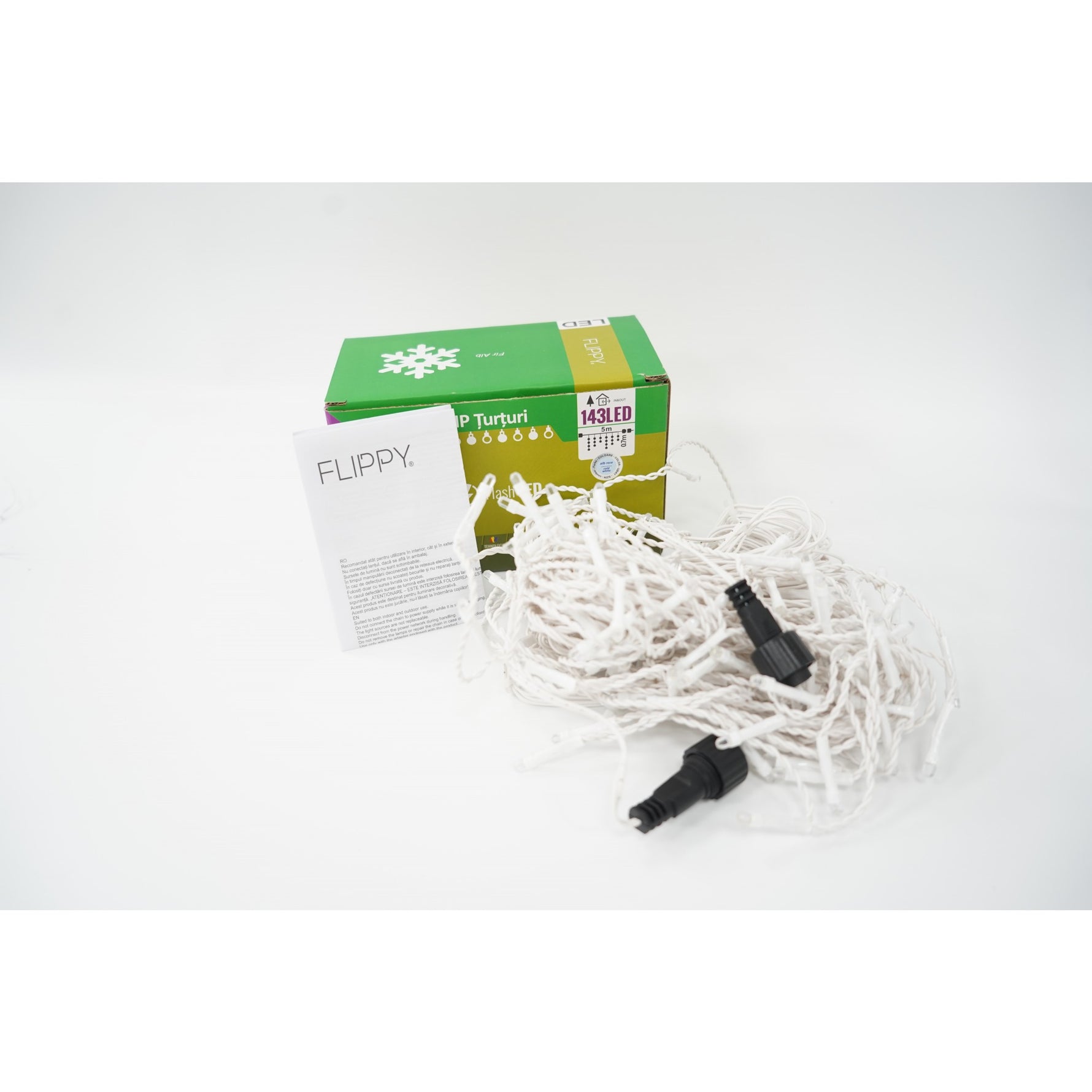 Sectiune Instalatie de Craciun, Flippy®, Tip Turturi, 5 m, 143 LED-uri, cu Flash, Fir Alb, Lumina Alb Rece, IP44,