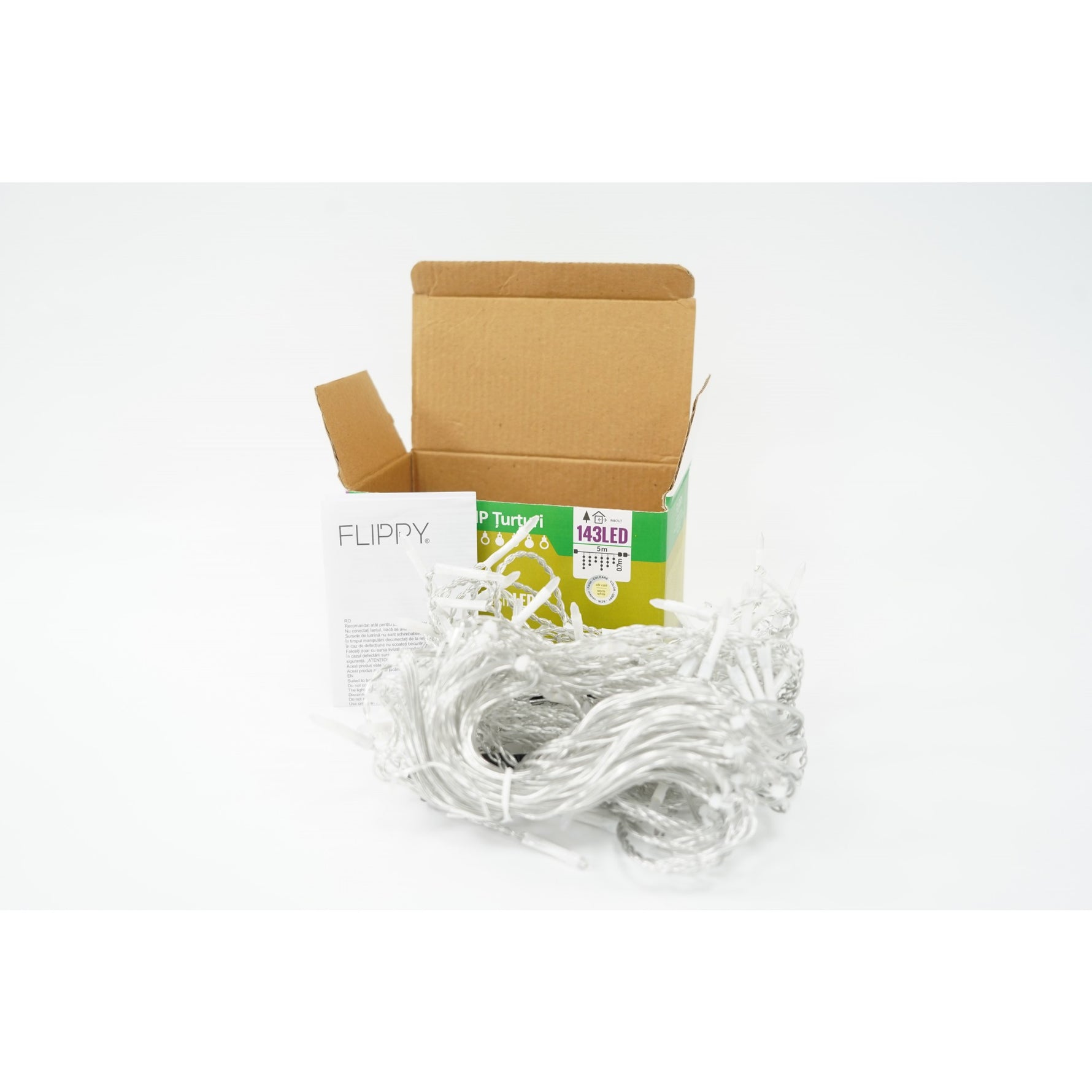 Instalatie de Craciun Flippy® Tip Franjuri cu Flash, Sectiune 5 m, 143 LED-uri, Interconectabila, Fir Transparent, Alb
